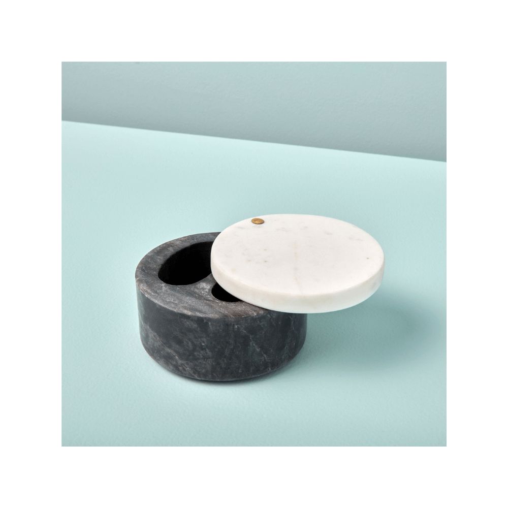 Récipient à condiments en marbre gris et blanc avec couvercle pivotant