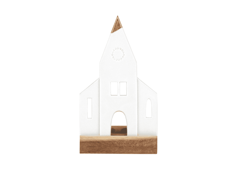 Photophore "Church" sur socle en bois
