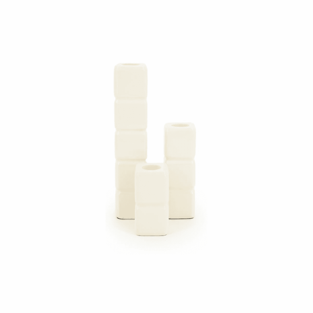 Set de 3 bougeoirs "Cube" - Beige