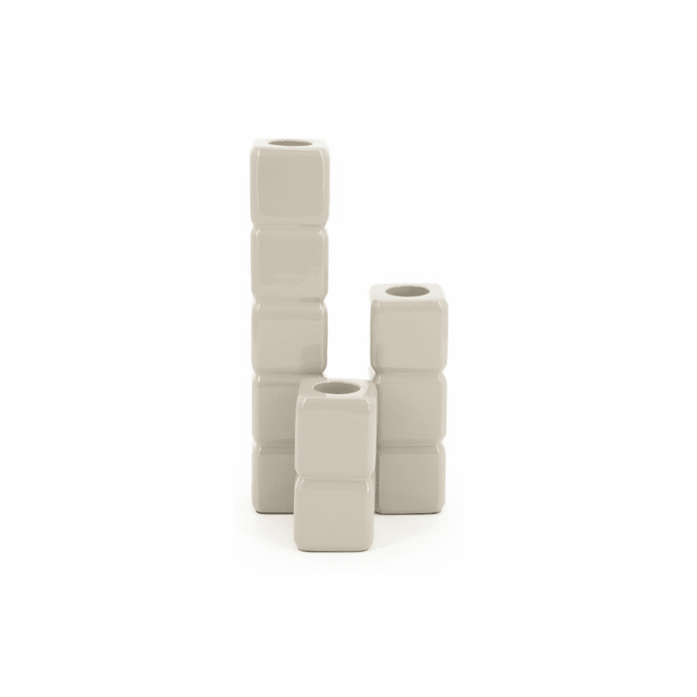 Set de 3 bougeoirs "Cube" - Taupe