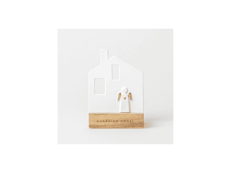 Photophore Maison "Guardian Angel" sur socle en bois