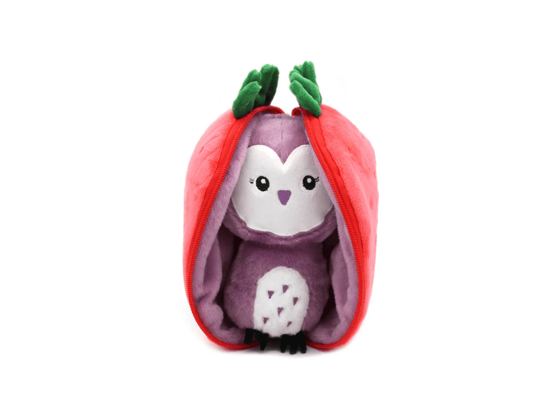 Peluche 2 en 1 réversible "Violet La Chouette Fraise"